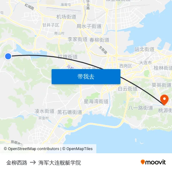 金柳西路 to 海军大连舰艇学院 map