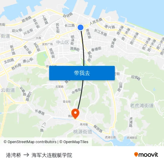 港湾桥 to 海军大连舰艇学院 map