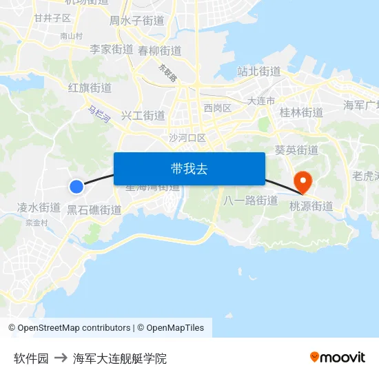 软件园 to 海军大连舰艇学院 map