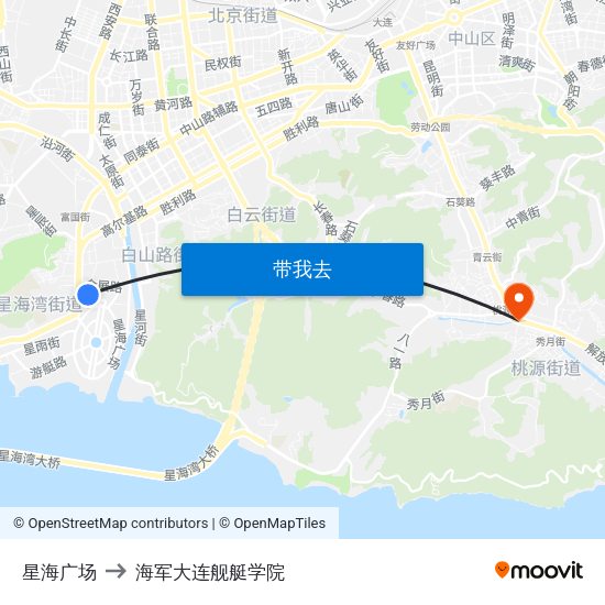 星海广场 to 海军大连舰艇学院 map