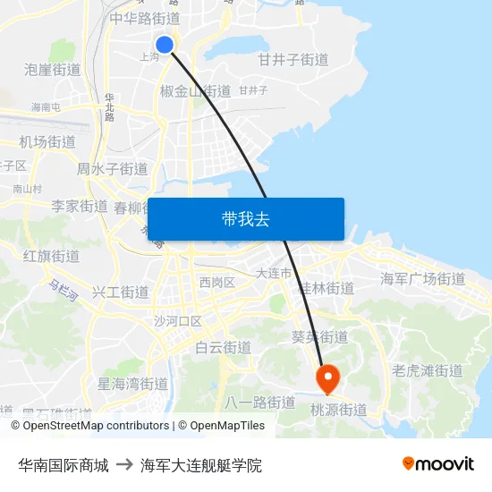 华南国际商城 to 海军大连舰艇学院 map