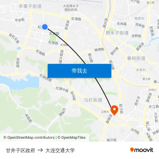 甘井子区政府 to 大连交通大学 map