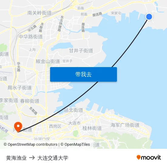黄海渔业 to 大连交通大学 map