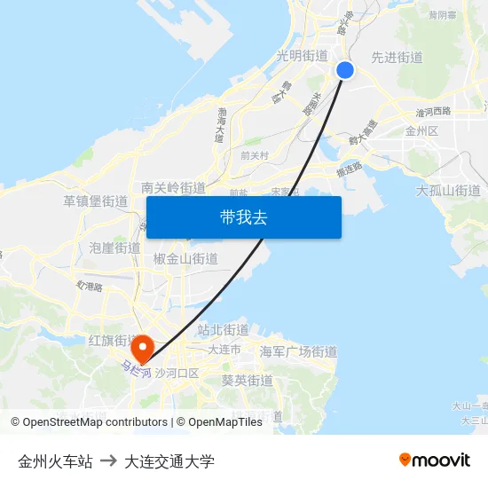 金州火车站 to 大连交通大学 map