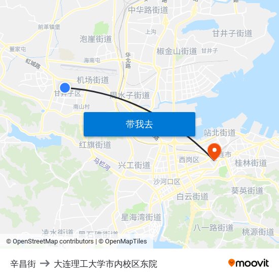 辛昌街 to 大连理工大学市内校区东院 map