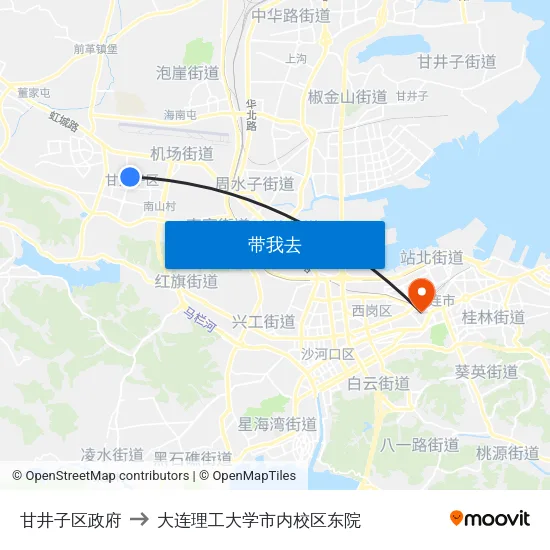 甘井子区政府 to 大连理工大学市内校区东院 map