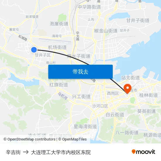 辛吉街 to 大连理工大学市内校区东院 map