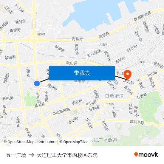 五一广场 to 大连理工大学市内校区东院 map