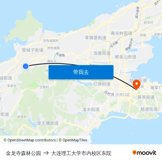 金龙寺森林公园 to 大连理工大学市内校区东院 map