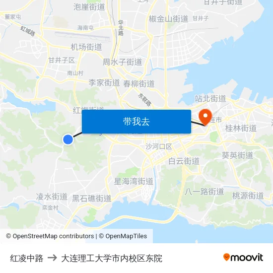 红凌中路 to 大连理工大学市内校区东院 map