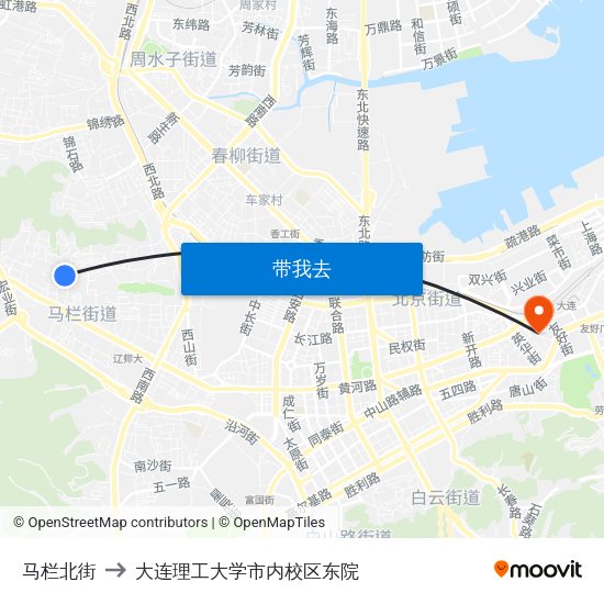 马栏北街 to 大连理工大学市内校区东院 map