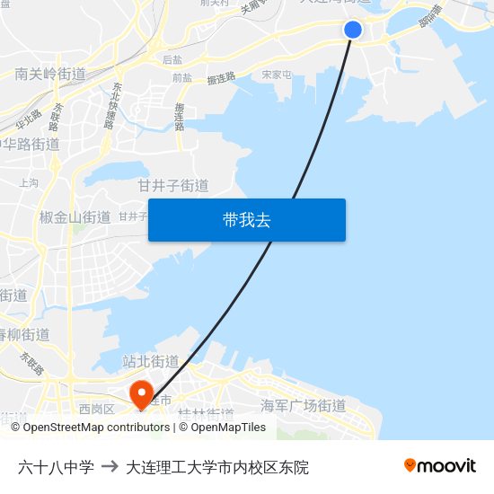六十八中学 to 大连理工大学市内校区东院 map