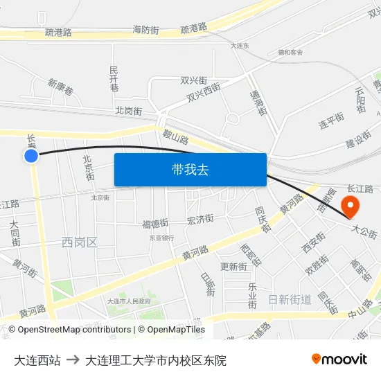 大连西站 to 大连理工大学市内校区东院 map