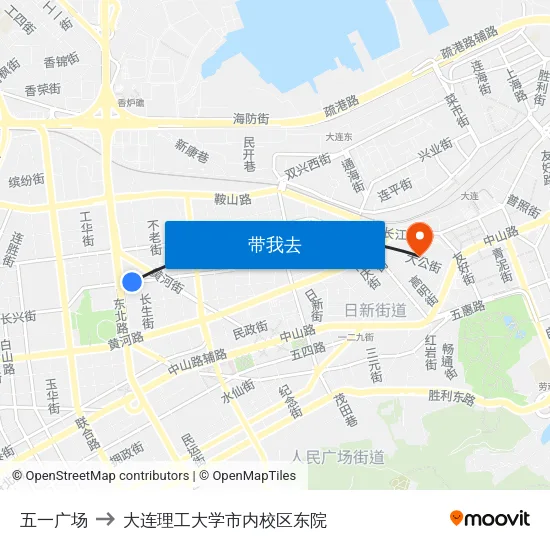 五一广场 to 大连理工大学市内校区东院 map