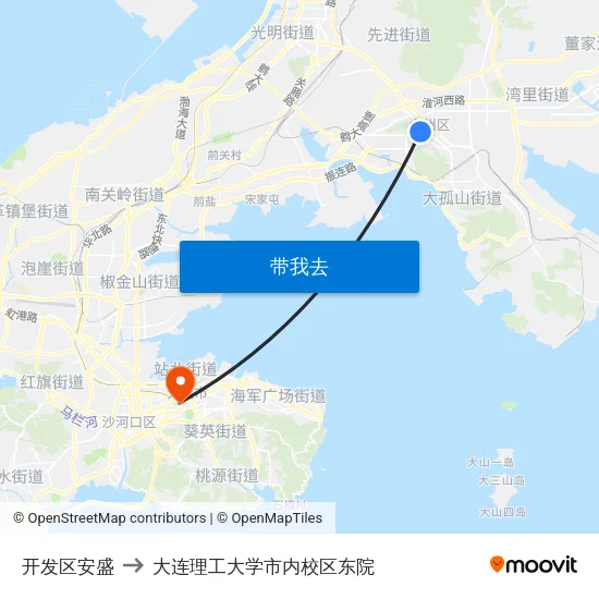 开发区安盛 to 大连理工大学市内校区东院 map