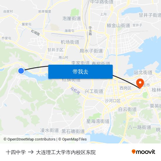 十四中学 to 大连理工大学市内校区东院 map