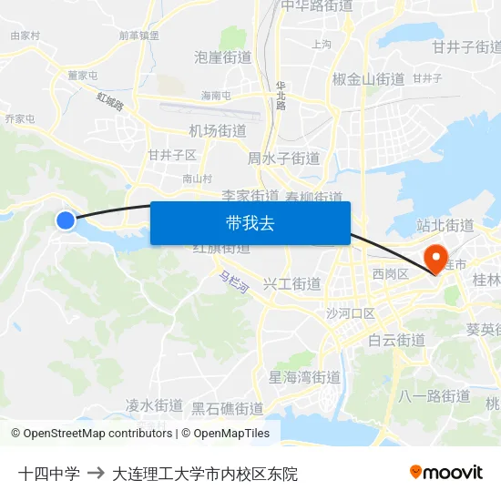 十四中学 to 大连理工大学市内校区东院 map