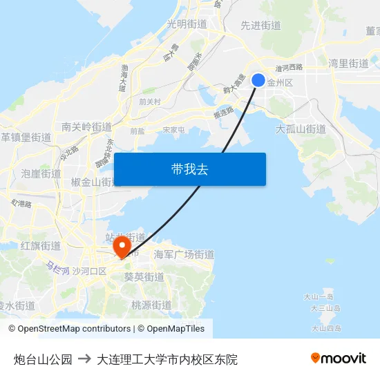 炮台山公园 to 大连理工大学市内校区东院 map