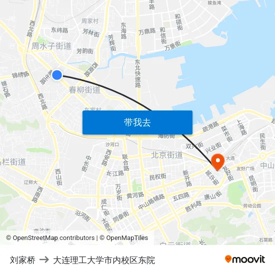 刘家桥 to 大连理工大学市内校区东院 map