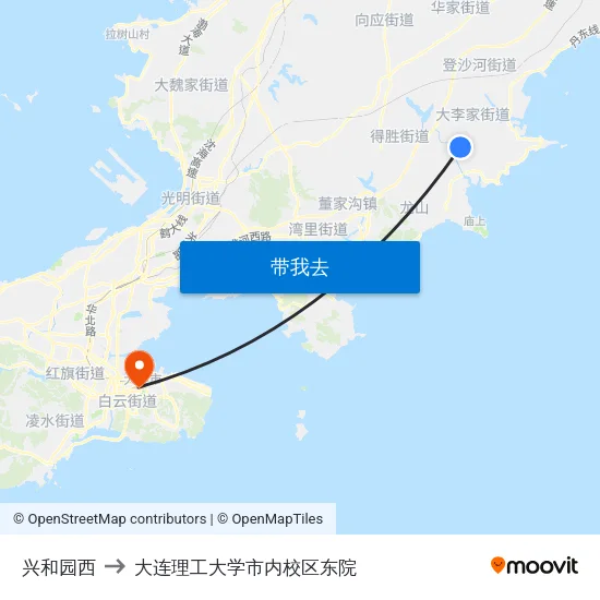 兴和园西 to 大连理工大学市内校区东院 map