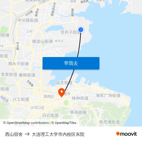 西山宿舍 to 大连理工大学市内校区东院 map