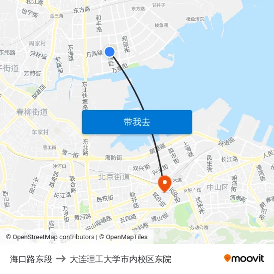 海口路东段 to 大连理工大学市内校区东院 map