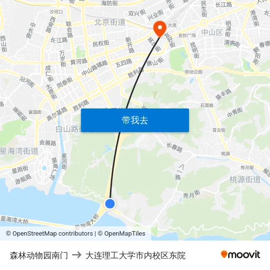 森林动物园南门 to 大连理工大学市内校区东院 map