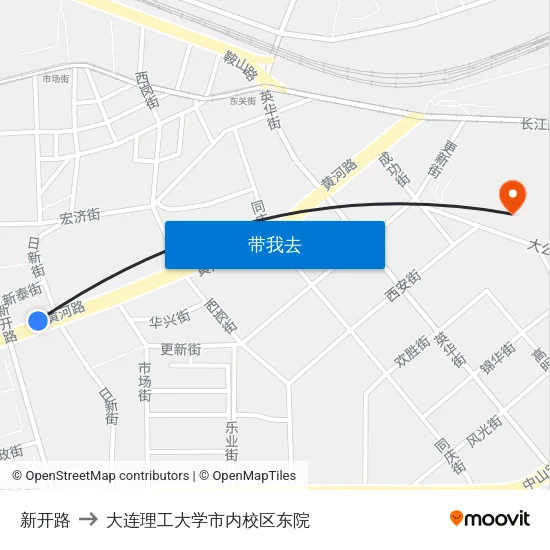 新开路 to 大连理工大学市内校区东院 map