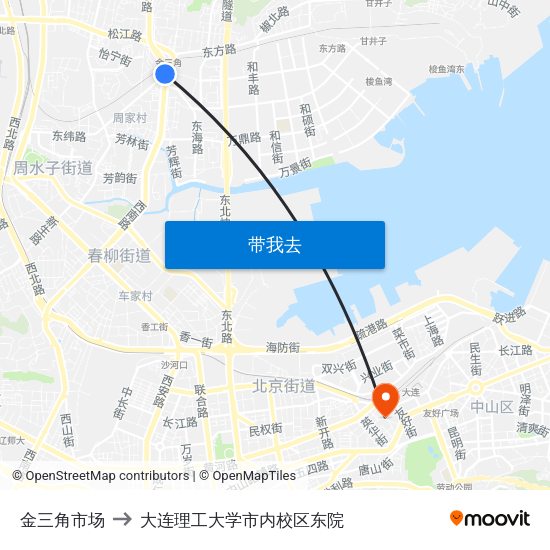 金三角市场 to 大连理工大学市内校区东院 map