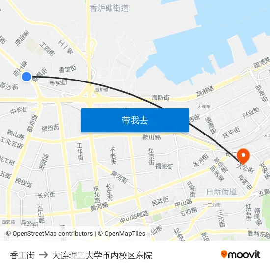香工街 to 大连理工大学市内校区东院 map