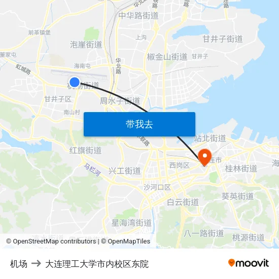 机场 to 大连理工大学市内校区东院 map