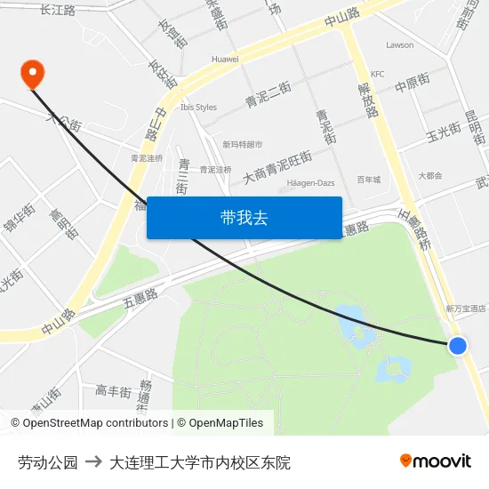 劳动公园 to 大连理工大学市内校区东院 map