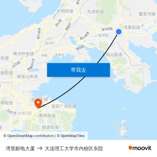 湾里邮电大厦 to 大连理工大学市内校区东院 map