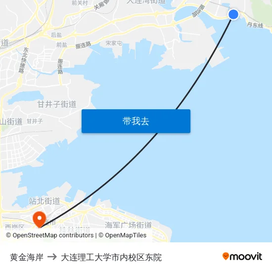 黄金海岸 to 大连理工大学市内校区东院 map