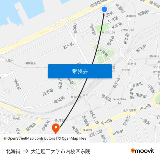 北海街 to 大连理工大学市内校区东院 map