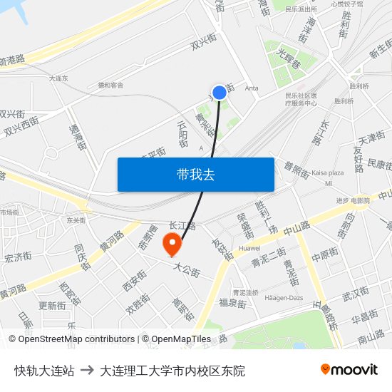 快轨大连站 to 大连理工大学市内校区东院 map