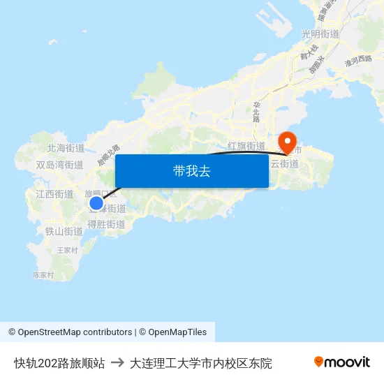 快轨202路旅顺站 to 大连理工大学市内校区东院 map