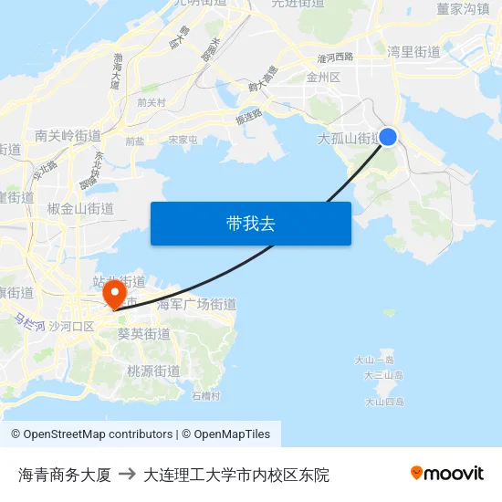 海青商务大厦 to 大连理工大学市内校区东院 map