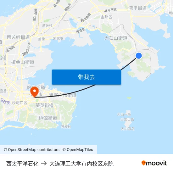 西太平洋石化 to 大连理工大学市内校区东院 map