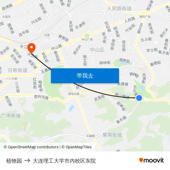 植物园 to 大连理工大学市内校区东院 map
