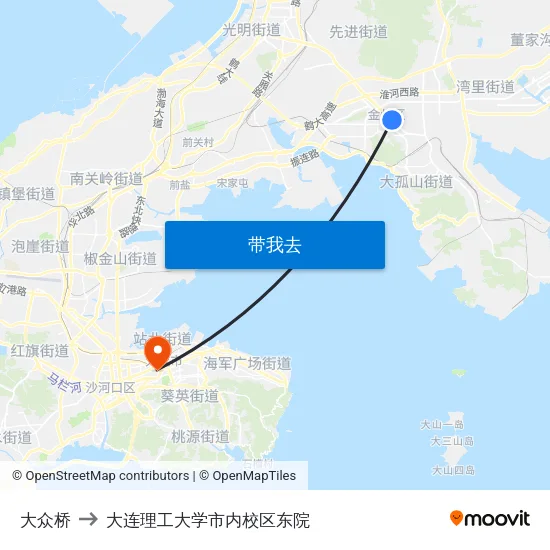 大众桥 to 大连理工大学市内校区东院 map