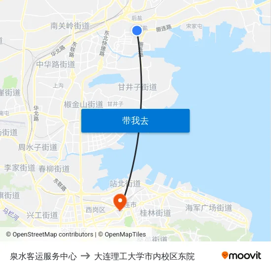 泉水客运服务中心 to 大连理工大学市内校区东院 map