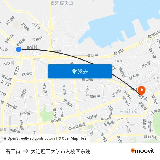香工街 to 大连理工大学市内校区东院 map