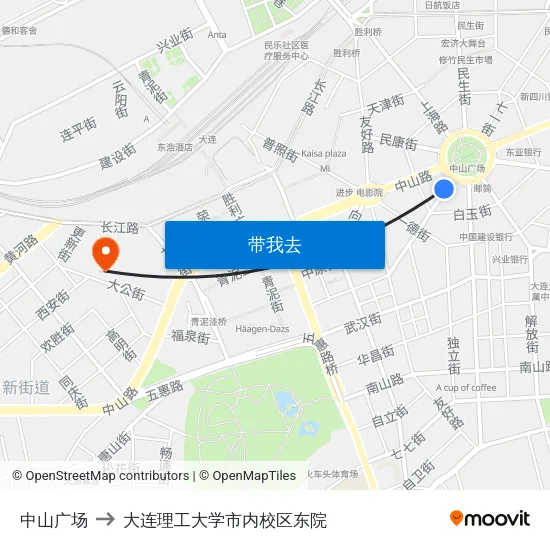 中山广场 to 大连理工大学市内校区东院 map