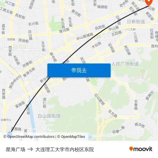 星海广场 to 大连理工大学市内校区东院 map