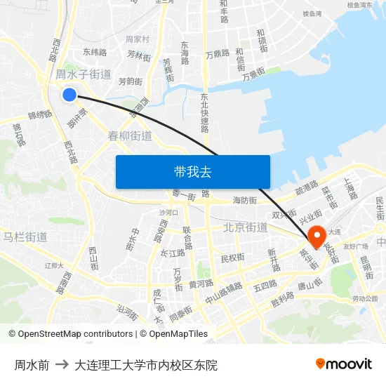 周水前 to 大连理工大学市内校区东院 map