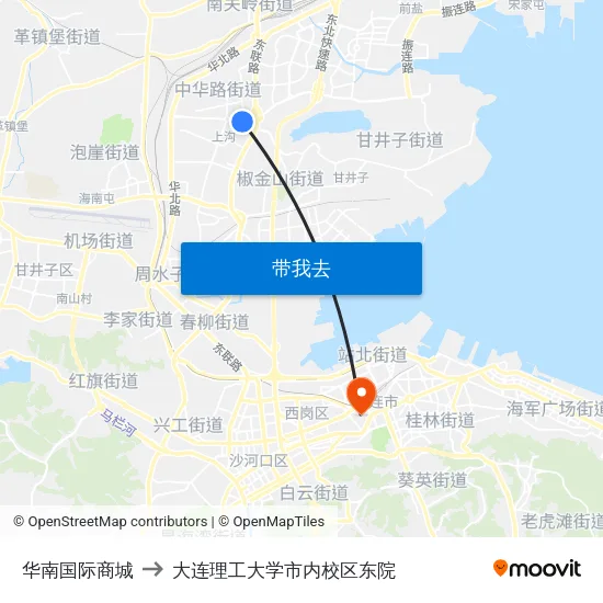 华南国际商城 to 大连理工大学市内校区东院 map