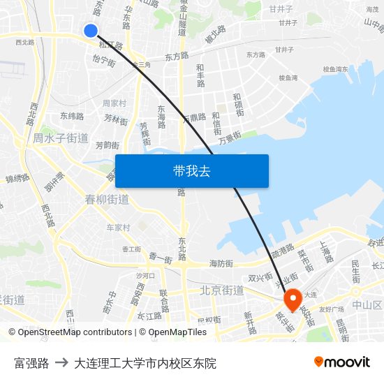富强路 to 大连理工大学市内校区东院 map
