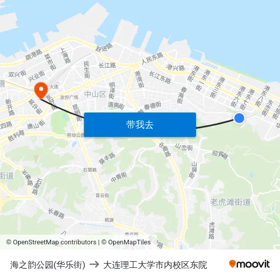 海之韵公园(华乐街) to 大连理工大学市内校区东院 map