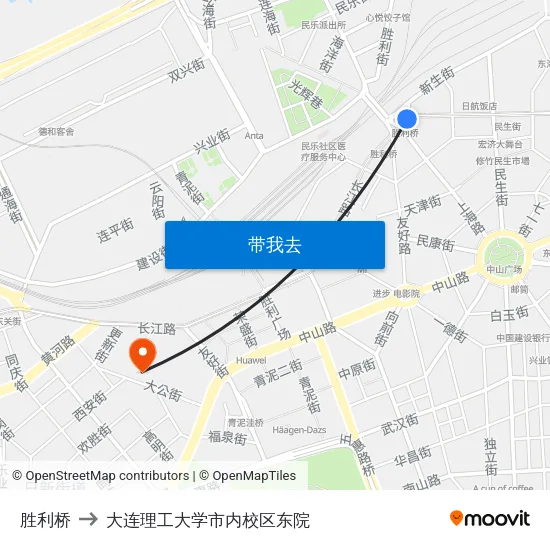 胜利桥 to 大连理工大学市内校区东院 map